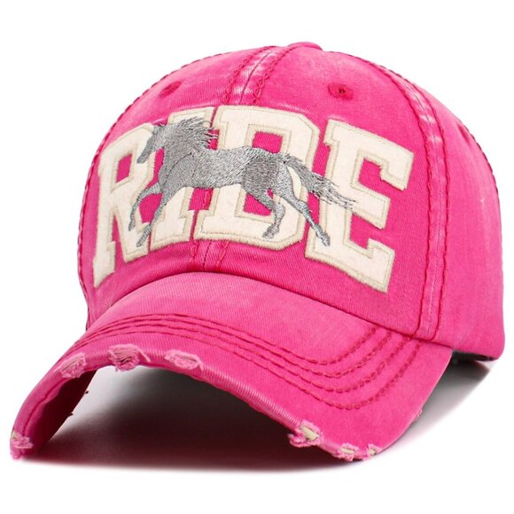 KBETHOS Hot Pink Distressed RIDE Horse Embroidered Baseball Cap Hat NWT - Picture 2 of 3